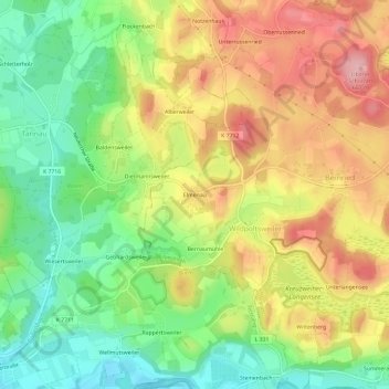 Topografische Karte Elmenau, Höhe, Relief
