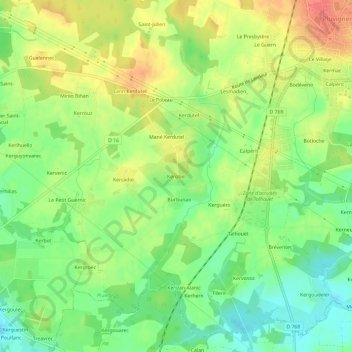 Topografische Karte Kerobel, Höhe, Relief