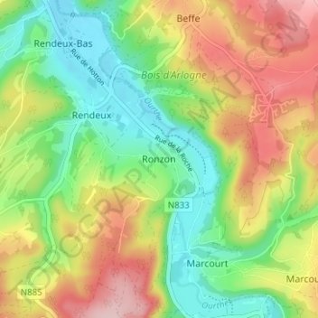 Topografische Karte Ronzon, Höhe, Relief