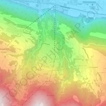 Topografische Karte Unterbäch VS, Höhe, Relief
