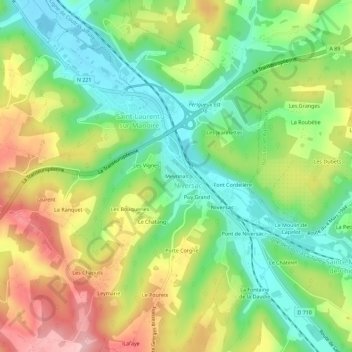 Topografische Karte Meyrinas, Höhe, Relief