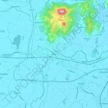 Topografische Karte Este, Höhe, Relief