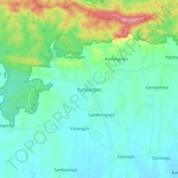 Topografische Karte Tunjungan, Höhe, Relief