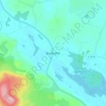 Topografische Karte Rosscahill, Höhe, Relief