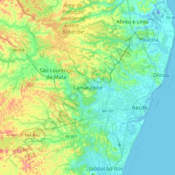 Topografische Karte Camaragibe, Höhe, Relief
