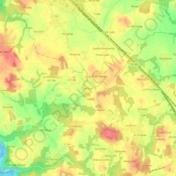 Topografische Karte Keroual, Höhe, Relief