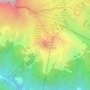 Topografische Karte Col Rodela, Höhe, Relief