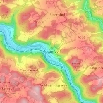 Topografische Karte Muggendorf, Höhe, Relief