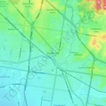 Topografische Karte Dandenong, Höhe, Relief