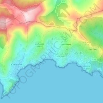 Topografische Karte Le Canadel, Höhe, Relief