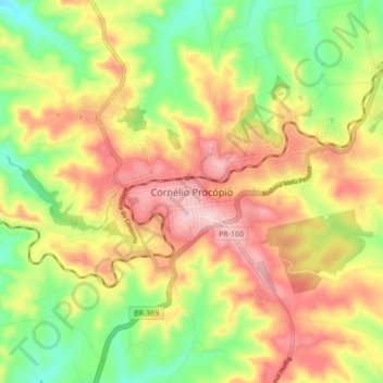 Topografische Karte Cornélio Procópio, Höhe, Relief