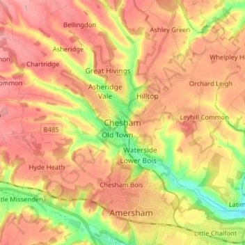 Topografische Karte Chesham, Höhe, Relief