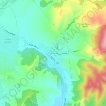 Topografische Karte Malishevë, Höhe, Relief