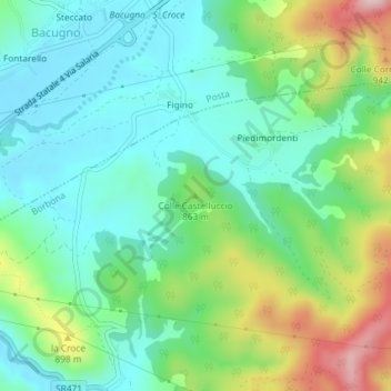 Topografische Karte Colle Castelluccio, Höhe, Relief