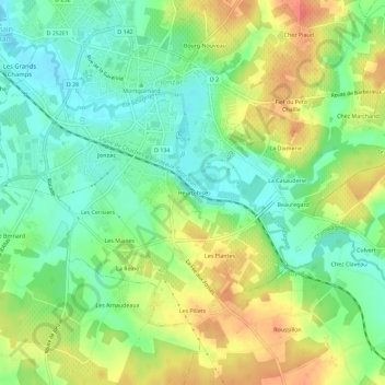 Topografische Karte Heurtebise, Höhe, Relief