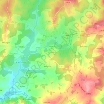 Topografische Karte Les Vergnes, Höhe, Relief