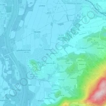 Topografische Karte Langweid, Höhe, Relief