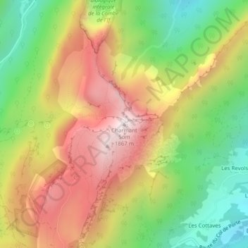 Topografische Karte Charmant Som, Höhe, Relief