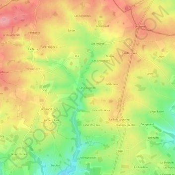 Topografische Karte Les Fougères, Höhe, Relief