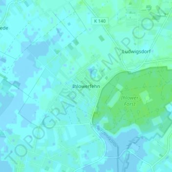 Topografische Karte Ihlowerfehn, Höhe, Relief