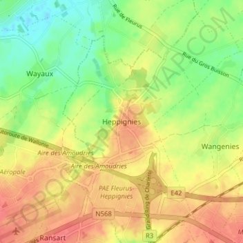Topografische Karte Heppignies, Höhe, Relief
