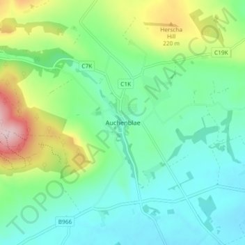 Topografische Karte Auchenblae, Höhe, Relief