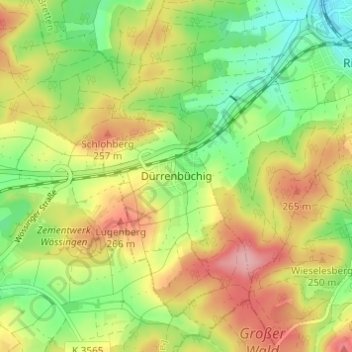 Topografische Karte Dürrenbüchig, Höhe, Relief