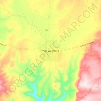 Topografische Karte Villa Guerrero, Höhe, Relief