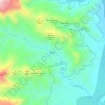 Topografische Karte Lloret, Höhe, Relief