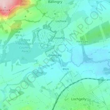 Topografische Karte Glencraig, Höhe, Relief