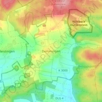 Topografische Karte Demmingen, Höhe, Relief