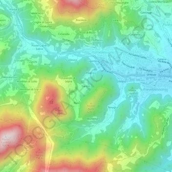 Topografische Karte Trentini, Höhe, Relief