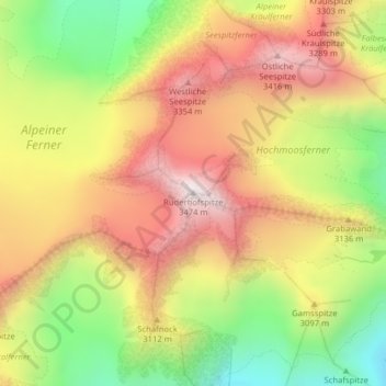 Topografische Karte Ruderhofspitze, Höhe, Relief