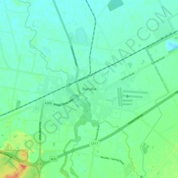 Topografische Karte Benalla, Höhe, Relief