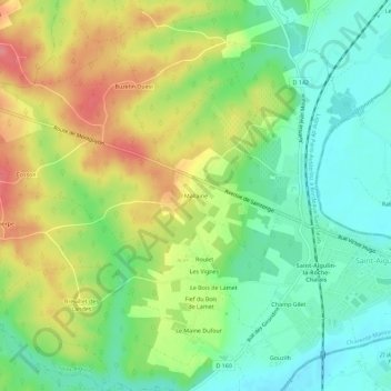 Topografische Karte Mallaine, Höhe, Relief