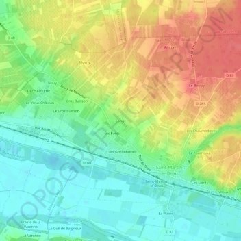 Topografische Karte Cangé, Höhe, Relief