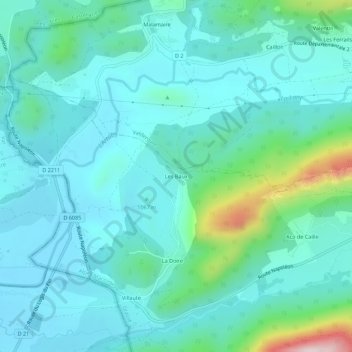 Topografische Karte Les Baux, Höhe, Relief