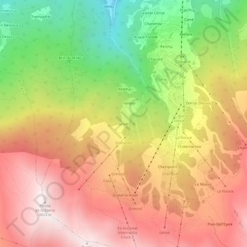 Topografische Karte Grivel, Höhe, Relief