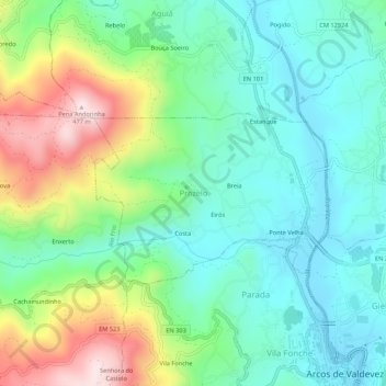 Topografische Karte Prozelo, Höhe, Relief