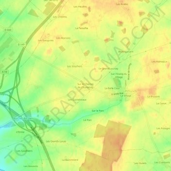 Topografische Karte Sur le Chemin de Courtenay, Höhe, Relief
