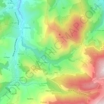Topografische Karte Montieux, Höhe, Relief
