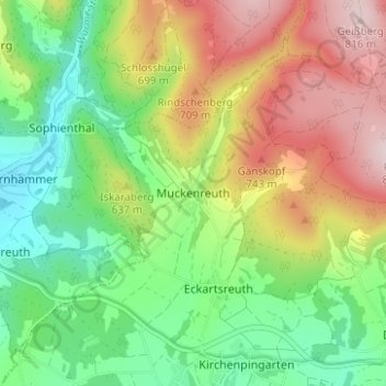 Topografische Karte Muckenreuth, Höhe, Relief