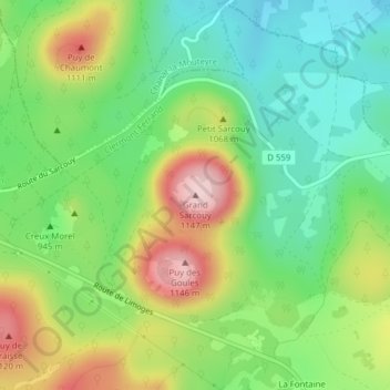 Topografische Karte Grand Sarcouy, Höhe, Relief