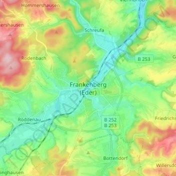 Topografische Karte Frankenberg (Eder), Höhe, Relief