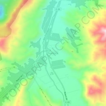 Topografische Karte Nantoco, Höhe, Relief