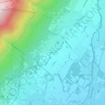 Topografische Karte Villeneuve, Höhe, Relief