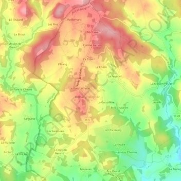 Topografische Karte Le Mas, Höhe, Relief