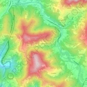 Topografische Karte Vallecalda, Höhe, Relief