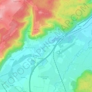 Topografische Karte Unterzeil, Höhe, Relief