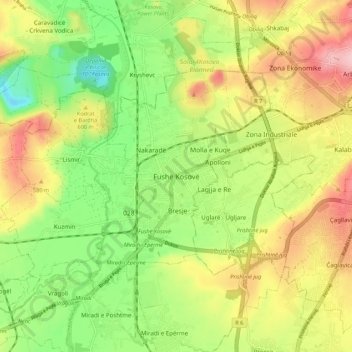 Topografische Karte Fushë Kosovë, Höhe, Relief